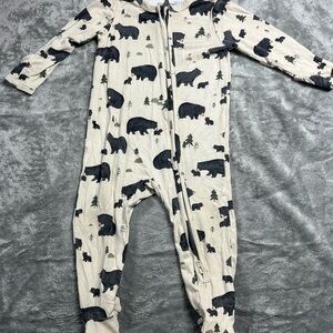 Angel Dear Cream and Black Bear Print Footies